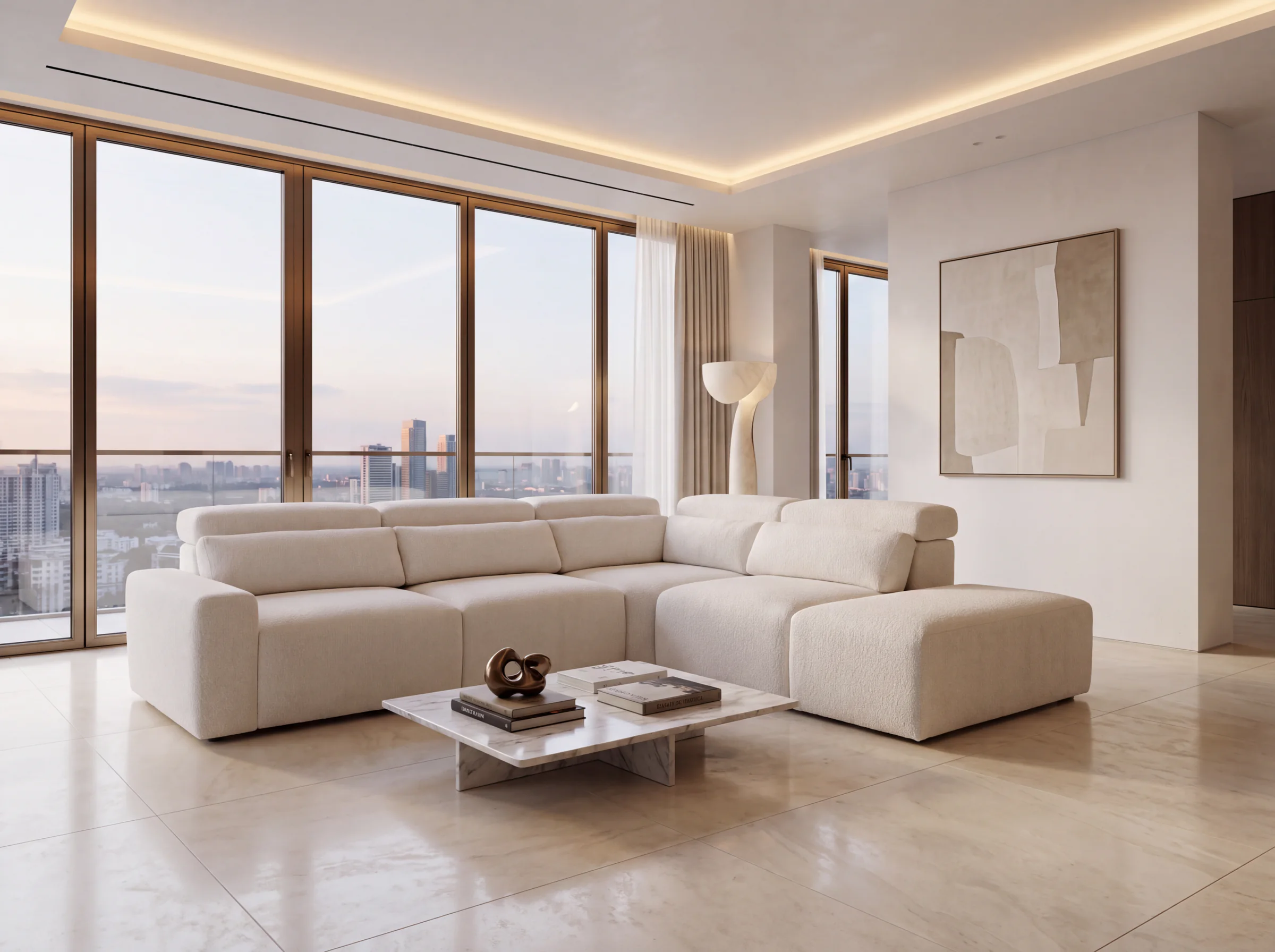 Sofá modular Storm de Acomodel en un salón luminoso con ventanal